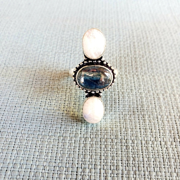 New Kyanite & Rainbow Moonstone 925 Silver Ring. - Picture 5 of 12